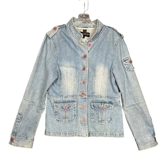 Vintage Y2K Steve Madden Utility Denim Jacket Women’s XL Military Button Front - Picture 6 of 15